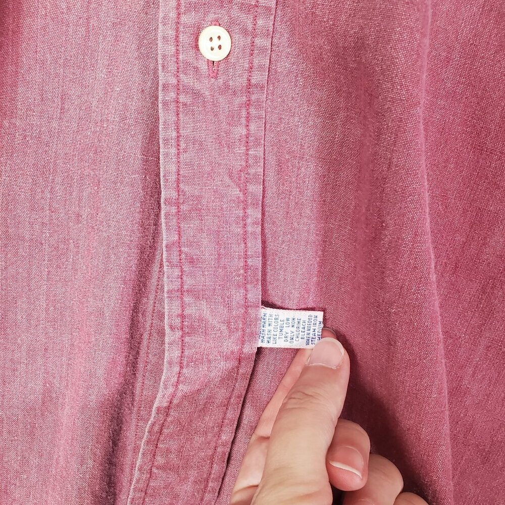 RALPH LAUREN Mens Button‎ Up XL Chambray Salmon Short Sleeve Collar Cotton Logo - Picture 8 of 10